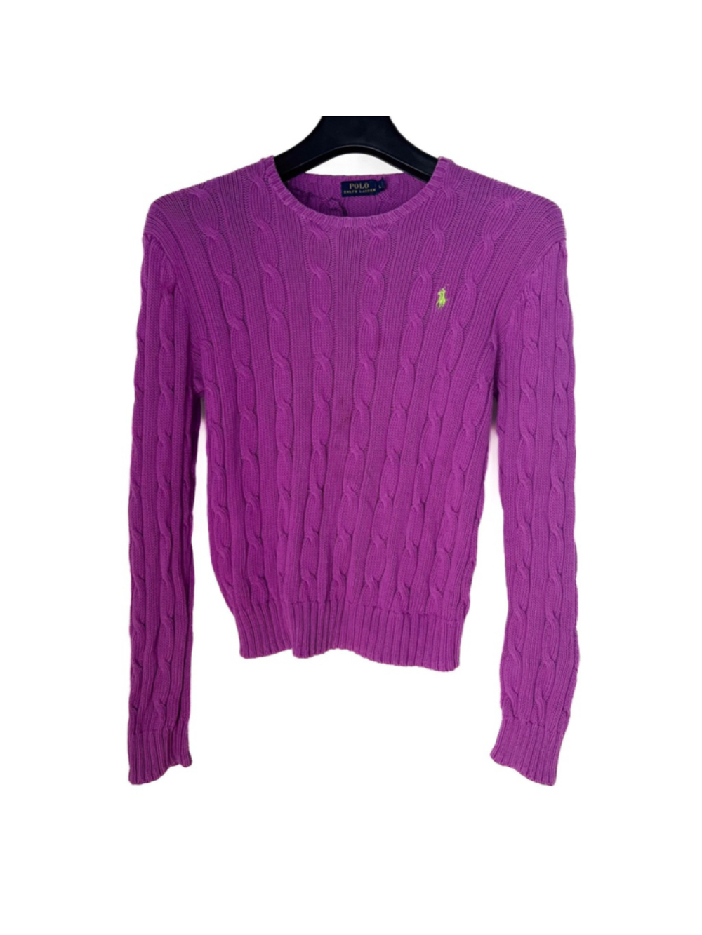 Polo Ralph Lauren Cable Knit Sweater Sz M Purple Crewneck Cotton Y2K Preppy